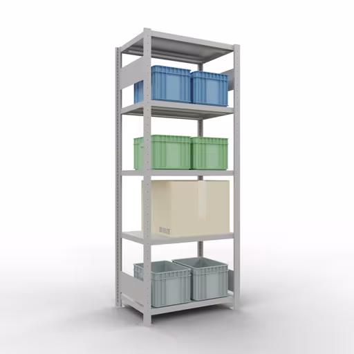 Basisplank, legplank, insteeksysteem MULTIplus250, 2000 x 750 x 500 mm, 5 legborden, lengtestangen, RAL 7035 lichtgrijs uit de categorie basisplanken met de GTIN 4004514294722 Basisplank, legbord, insteeksysteem MULTIplus250, 2000 x 750 x 500 mm, 5 legborden, lengtestangen, RAL 7035 lichtgrijs van Schulte Lagertechnik uit het assortiment insteeksysteem