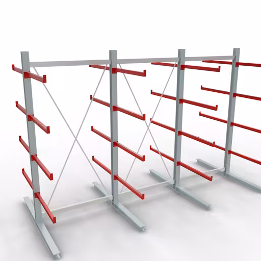 Figuur nr. 9 van artikel K 6000 complete stelling, dubbelzijdig, 3000 x 4500 x 2x 1000 mm, RAL 7001 / RAL 3000, 5 opslagniveaus uit de productgroep draagarmstellingen van het merk Schulte Lagertechnik.