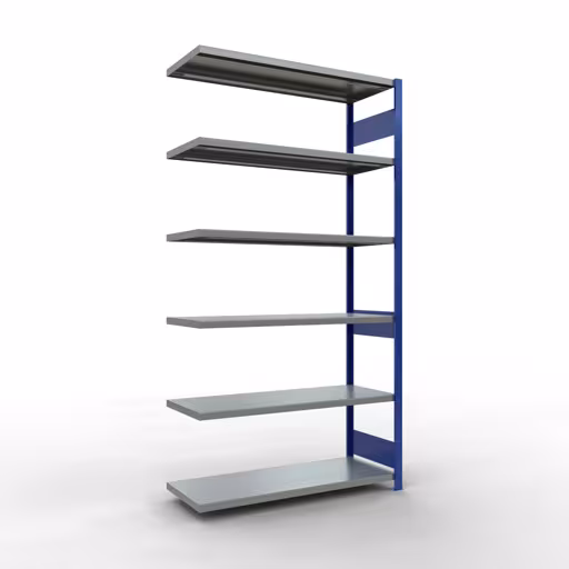 Aanbouwrekken, rekken, insteeksysteem MULTIplus250, 2500 x 1300 x 500 mm (HxBxD), 6 planken, lengtestangen, RAL 5010 gentiaanblauw/gegalvaniseerd van Schulte Lagertechnik Aanbouwrekken, rekken, insteeksysteem MULTIplus250, 2500 x 1300 x 500 mm (HxBxD), 6 legborden, lengtebalk, RAL 5010 gentiaanblauw/verzinkt, aanbouwplank, art.nr. 12956-130-LR-B