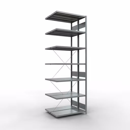 Aanbouwrekken, dubbele rekken, stellingsysteem MULTIplus250, 3000 x 1000 x (2x400) mm (HxBxD), 2x7 planken, kruisschoor, gegalvaniseerd van Schulte Lagertechnik Aanbouwplank, dubbele plank, stellingsysteem MULTIplus250, 3000 x 1000 x (2x400) mm (HxBxD), 2x7 planken, kruisschoor, verzinkt, dubbele planken, art.nr. 14247-A