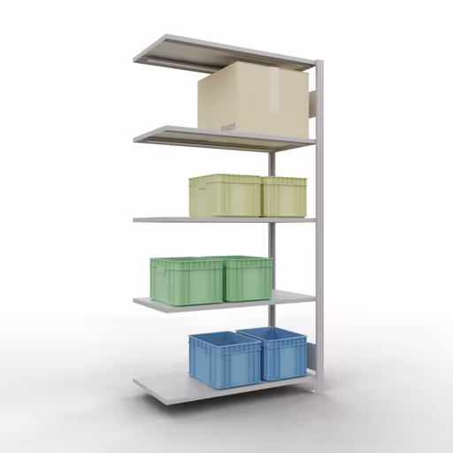 Aanbouwrek, stelling, insteeksysteem MULTIplus85, 2000 x 1000 x 500 mm, 5 legborden, RAL 7035 lichtgrijs van het merk Schulte Lagertechnik uit het assortiment insteeksysteem
