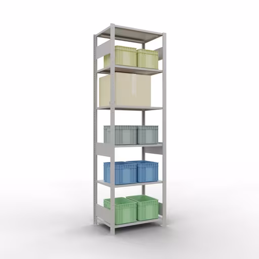 Basisplank, legbord, insteeksysteem MULTIplus150, 2500 x 750 x 500 mm (HxBxD), 6 legborden, lengtebalk, RAL 7035 lichtgrijs met artikelnr. 32651-75-LR Basisplank, legplank, insteeksysteem MULTIplus150, 2500 x 750 x 500 mm, 6 planken, lengtestangen, RAL 7035 lichtgrijs van Schulte Lagertechnik uit de categorie insteeksystemen