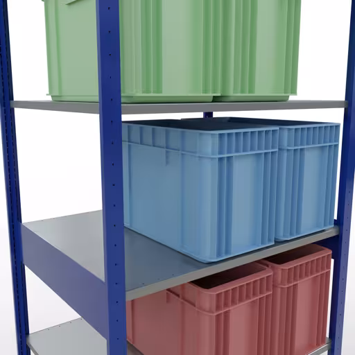 Productafbeelding nr. 7 van het artikel basisrek, legplank, insteeksysteem MULTIplus150, 2500 x 1000 x 800 mm, 6 legborden, RAL 5010 gentiaanblauw/verzinkt uit het insteeksysteem-assortiment van Schulte Lagertechnik