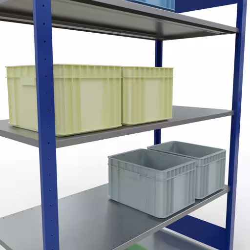 Basisplank, legplank, insteeksysteem MULTIplus150, 2000 x 1300 x 600 mm (HxBxD), 5 legborden, lengtestangen, RAL 5010 gentiaanblauw/verzinkt met de GTIN 4004514280848 Basisplank, legbord, insteeksysteem MULTIplus150, 2000 x 1300 x 600 mm, 5 legborden, RAL 5010 gentiaanblauw/verzinkt van Schulte Lagertechnik met het artikelnr. 12760-130-LR-B