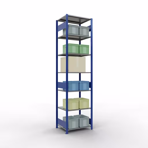 Basisplank, legplank, insteeksysteem MULTIplus150, 3000 x 750 x 600 mm, 7 legborden, lengtestangen, RAL 5010 gentiaanblauw/verzinkt/verzinkt met de GTIN 4004514280992 Basisplank, legbord, insteeksysteem MULTIplus150, 3000 x 750 x 600 mm, 7 legborden, lengtestangen, RAL 5010 gentiaanblauw/verzinkt/verzinkt van Schulte Lagertechnik met artikelnr. 12762-75-LR-B