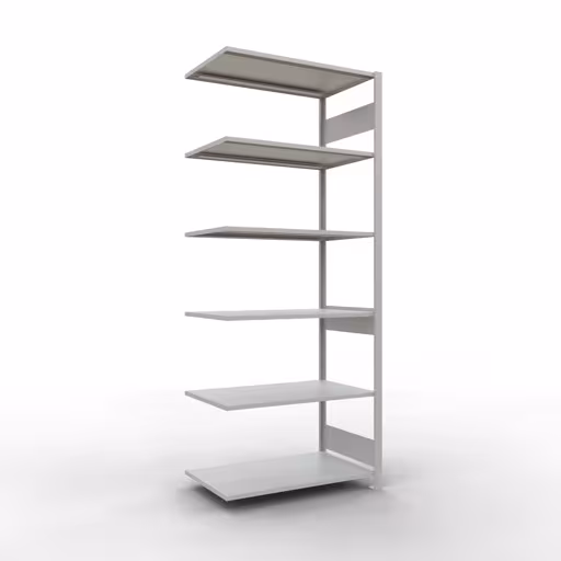 Aanbouwrekken, rekken, insteeksysteem MULTIplus85, 2500 x 1000 x 600 mm (HxBxD), 6 planken, lengtestangen, RAL 7035 lichtgrijs van Schulte Lagertechnik Aanbouwrekken, legborden, insteeksysteem MULTIplus85, 2500 x 1000 x 600 mm (HxBxD), 6 legborden, lengtebalk, RAL 7035 lichtgrijs, aanbouwplank, art.nr. 33066-LR