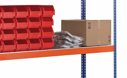 Basisplank, breedvakplank Z1 met stalen panelen, 1981 x 2146 x 469 mm, blauw/oranje/verzinkt, 4 niveaus, 442 kg, veldbelasting 3.200 kg van Schulte Lagertechnik met artikelnr. 18210-N