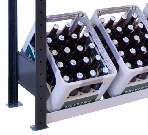 Productafbeelding nr. 9 van het artikel Basisplank, krattenrek 1800 x 1.300 x 300 mm, zwart/zilver, 3 niveaus voor 12 kratten Figuur nr. 9 van het artikel basisrek drankkrattenrek 1800 x 1.300 x 300 mm, zwart/zilver, 3 niveaus voor 12 drankkratten uit de productgroep schapplanken van Schulte Lagertechnik.