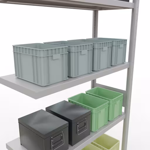 Productafbeelding nr. 15 van het artikel Aanbouwrekken, legbordstellingen, insteeksysteem MULTIplus330, 3000 x 1000 x 400 mm (HxBxD), 7 legborden, lengtestangen, RAL 7035 lichtgrijs Figuur nr. 15 van het artikel aanbouwrekken, legbordstellingen, insteeksysteem MULTIplus330, 3000 x 1000 x 400 mm, 7 legborden, lengtestangen, RAL 7035 lichtgrijs uit de insteeksysteem productgroep van Schulte Lagertechnik.