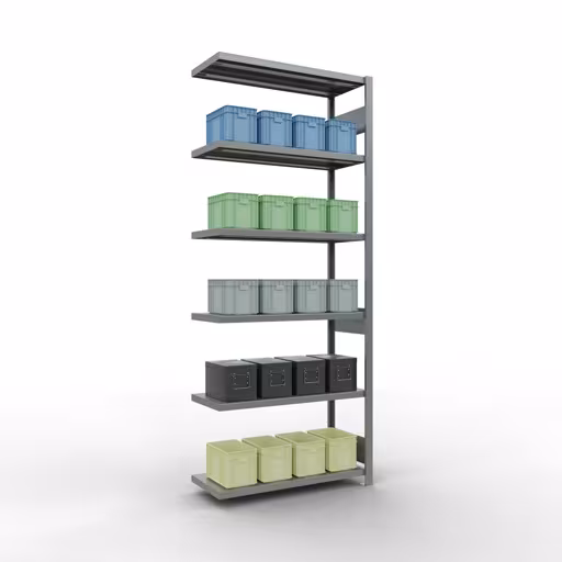 Aanbouwrekken, rekken, insteeksysteem MULTIplus330, 2500 x 1000 x 400 mm, 6 legborden, lengtestangen, verzinkt van het merk Schulte Lagertechnik uit het assortiment insteeksysteem