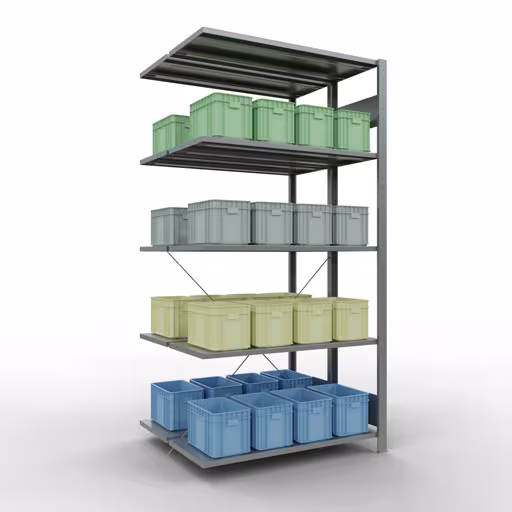 Productafbeelding nr. 16 van het artikel Aanbouwplank, dubbele plank, rekkensysteem MULTIplus150, 2000 x 1000 x (2x400) mm (HxBxD), 2x5 planken, kruisschoor, verzinkt Figuur nr. 16 van het artikel aanbouwstellingen, dubbele stellingen, stellingstellingen, insteeksysteem MULTIplus150, 2000 x 1000 x (2x400) mm, 2x5 legborden, kruisschoor, verzinkt uit de productgroep stellingstellingen van Schulte Lagertechnik.