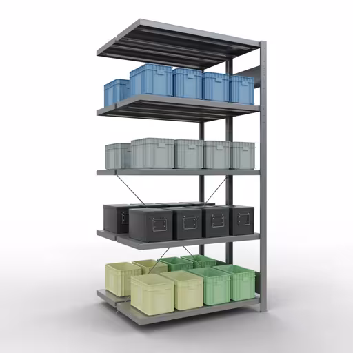 Aanbouwrekken, dubbele rekken, stellingsysteem MULTIplus250, 2000 x 1000 x (2x400) mm, 2x5 legborden, kruisschoor, verzinkt met GTIN 4004514286093 Aanbouwrekken, dubbele rekken, rekkensysteem MULTIplus250, 2000 x 1000 x (2x400) mm, 2x5 planken, kruisschoor, verzinkt van Schulte Lagertechnik met het artikelnr. 14245-A