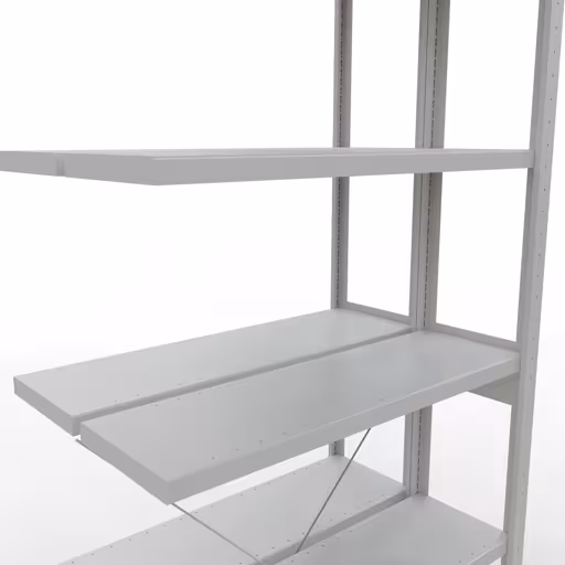 Aanbouwrekken, dubbele rekken, stellingsysteem MULTIplus250, 2500 x 1000 x (2x300) mm (HxBxD), 2x6 planken, kruisschoor, RAL 7035 lichtgrijs met de GTIN 4004514292056 Aanbouwrekken, dubbele rekken, rekkensysteem MULTIplus250, 2500 x 1000 x (2x300) mm, 2x6 planken, kruisschoor, RAL 7035 lichtgrijs van Schulte Lagertechnik met het artikelnr. 32136-A