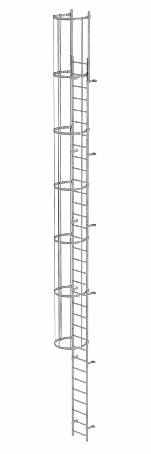 Munk eendelige verticale ladder met rugbescherming, gegalvaniseerd staal, verticale ladders, art.nr. 520125