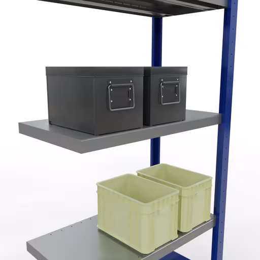 Afbeelding nr. 15 van het artikel aanbouwrekken, legbordstellingen, insteeksysteem MULTIplus250, 2000 x 750 x 400 mm, 5 legborden, lengtestangen, RAL 5010 gentiaanblauw/verzinkt/verzinkt uit de productgroep insteeksysteem van Schulte Lagertechnik.