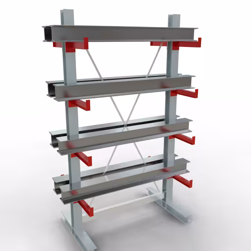 Figuur nr. 12 van het artikel K 3000 complete stelling, dubbelzijdig, 2500 x 1300 x 400 mm, RAL 7001 / RAL 3000, 5 opslagniveaus uit de productgroep draagarmstellingen van Schulte Lagertechnik.