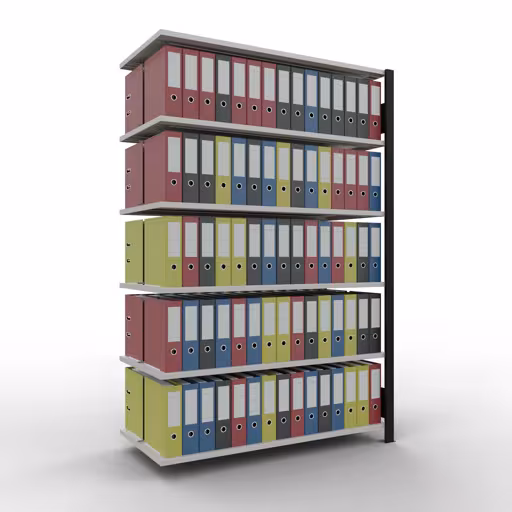, kantoorrekken, insteeksysteem MULTIplus150, 2000 x 1300 x 600 mm, 6 planken, met middenaanslag, zwart/lichtgrijs van Schulte Lagertechnik uit het assortiment kantoorrekken