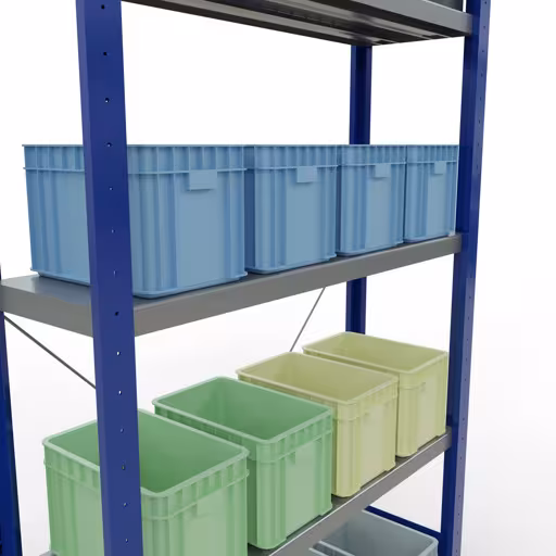 Productafbeelding nr. 8 van het artikel basisplank, legbord, insteeksysteem MULTIplus250, 2000 x 1000 x 300 mm, 5 legborden, kruisschoor, RAL 5010 gentiaanblauw/verzinkt uit het insteeksysteem assortiment van het merk Schulte Lagertechnik
