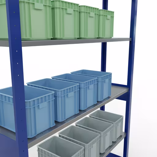 Basisplank, legbord, insteeksysteem MULTIplus150, 2500 x 1300 x 300 mm (HxBxD), 6 legborden, lengtestang, RAL 5010 gentiaanblauw/verzinkt met artikelnr. 12731-130-LR-B Basisplank, legbord, insteeksysteem MULTIplus150, 2500 x 1300 x 300 mm, 6 legborden, RAL 5010 gentiaanblauw/verzinkt van Schulte Lagertechnik uit de categorie insteeksystemen