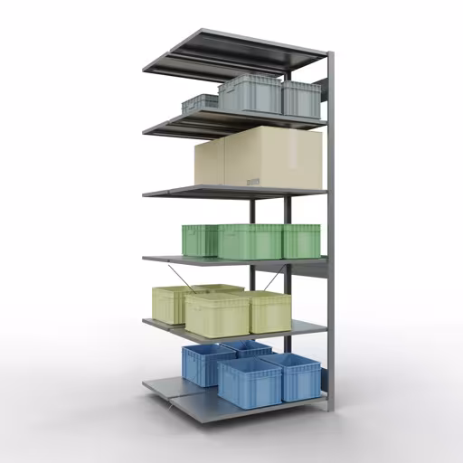 Aanbouwstelling, dubbele stelling, stellingsysteem MULTIplus150, 2500 x 1000 x (2x500) mm (HxBxD), 2x6 legborden, kruisschoor, verzinkt uit de categorie dubbele stelling met de GTIN 4004514208323 Aanbouwrekken, dubbele rekken, rekkensysteem MULTIplus150, 2500 x 1000 x (2x500) mm, 2x6 planken, kruisschoor, verzinkt van Schulte Lagertechnik uit het rekkenprogramma
