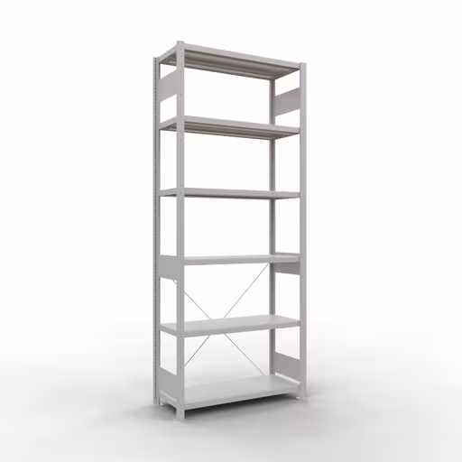 Basisplank, legbord, insteeksysteem MULTIplus330, 2500 x 1000 x 400 mm, 6 planken, kruisschoor, RAL 7035 lichtgrijs van Schulte Lagertechnik uit het assortiment insteeksysteem