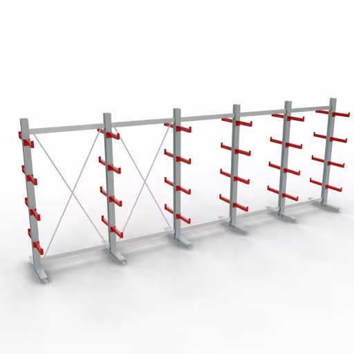 Afbeelding nr. 11 van artikel K 3000 complete stelling, dubbelzijdig, 2500 x 6500 x 400 mm, RAL 7001 / RAL 3000, 5 opslagniveaus uit de productgroep draagarmstellingen van Schulte Lagertechnik