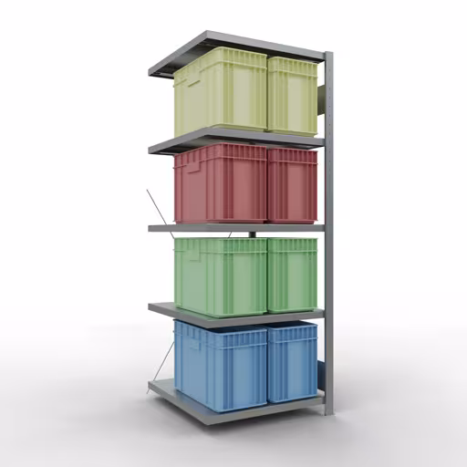 Aanbouwrekken, rekken, insteeksysteem MULTIplus250, 2000 x 750 x 800 mm, 5 legborden, kruisschoor, verzinkt van Schulte Lagertechnik uit het assortiment insteeksysteem