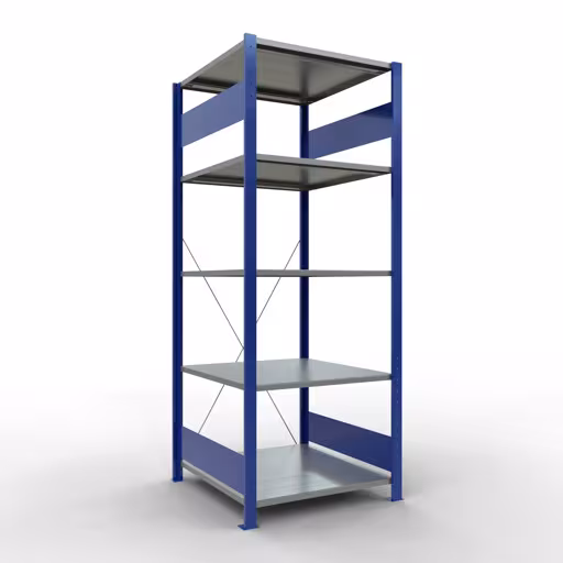 Basisplank, legplank, insteeksysteem MULTIplus150, 2000 x 750 x 800 mm, 5 legborden, RAL 5010 gentiaanblauw/verzinkt/verzinkt van het merk Schulte Lagertechnik uit het plug-in systeem-assortiment