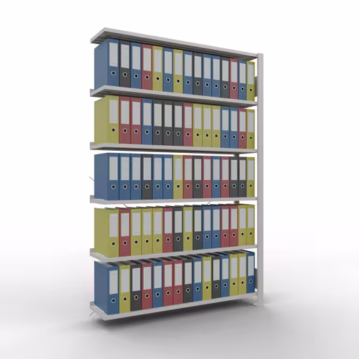 Figuur nr. 8 van het artikel aanbouwrekken, kantoorrekken, insteeksysteem MULTIplus85, 2000 x 1300 x 300 mm, 6 planken, kruisschoor, met aanslagbeugel, lichtgrijs uit de productgroep kantoorrekken van Schulte Lagertechnik.