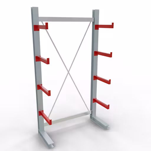 Figuur nr. 9 van het artikel K 3000 complete stelling, eenzijdig, 2500 x 1300 x 500 mm, RAL 7001 / RAL 3000, 5 opslagniveaus uit de productgroep draagarmstellingen van Schulte Lagertechnik