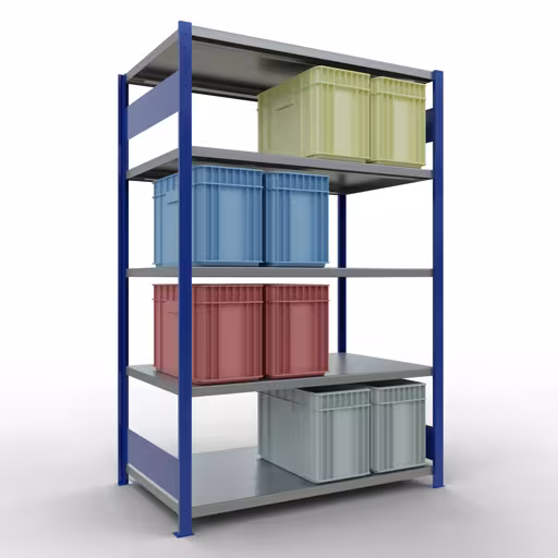 Figuur nr. 14 van het artikel basisrek, legbord, insteeksysteem MULTIplus250, 2000 x 1300 x 800 mm, 5 legborden, lengtestangen, RAL 5010 gentiaanblauw/verzinkt uit de insteeksysteem productgroep van Schulte Lagertechnik.
