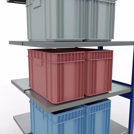 Andere weergave van het artikel Aanbouwrekken, dubbele rekken, rekkensysteem MULTIplus250, 2500 x 1000 x (2x500) mm, 2x6 planken, lengtestangen, RAL 5010 gentiaanblauw uit de categorie rekken
