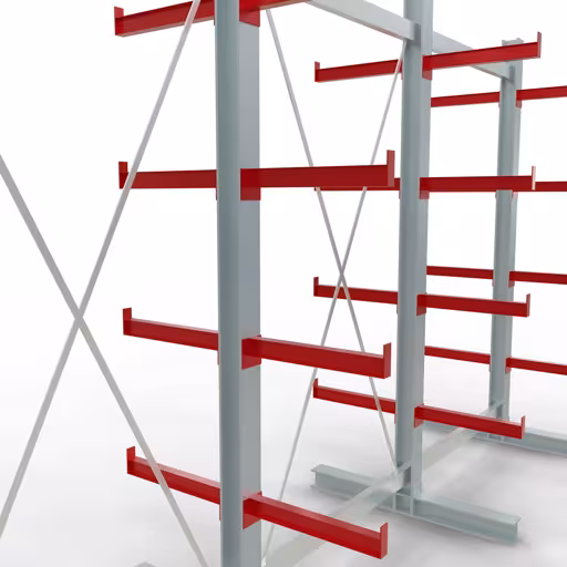 Productafbeelding nr. 12 van artikel K 3000 compleet legbord, dubbelzijdig, 2500 x 3900 x 500 mm, RAL 7001 / RAL 3000, 5 opbergniveaus Afbeelding nr. 12 van het artikel K 3000 complete stelling, dubbelzijdig, 2500 x 3900 x 500 mm, RAL 7001 / RAL 3000, 5 opslagniveaus uit de productgroep draagarmstellingen van Schulte Lagertechnik