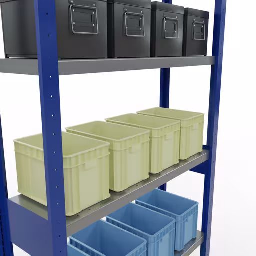Extra afbeelding van het artikel Basisplank, legplank, insteeksysteem MULTIplus330, 2500 x 1000 x 300 mm, 6 legborden, lengtestangen, RAL 5010 gentiaanblauw/verzinkt vanaf basisplank