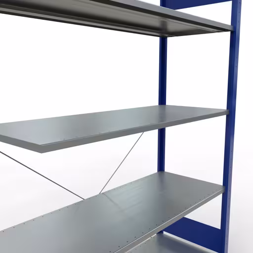 Extra afbeelding van het artikel Aanbouwplank, legbord, insteeksysteem MULTIplus150, 2000 x 1300 x 500 mm (HxBxD), 5 legborden, kruisschoor, RAL 5010 gentiaanblauw/verzinkt Extra afbeelding van het artikel Aanbouwplank, legplank, insteeksysteem MULTIplus150, 2000 x 1300 x 500 mm, 5 legborden, RAL 5010 gentiaanblauw/verzinkt vanaf opzetplank
