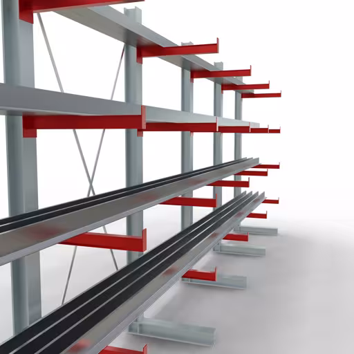 Productafbeelding nr. 12 van artikel K 3000 compleet legbord, eenzijdig, 2500 x 6500 x 600 mm, RAL 7001 / RAL 3000, 5 opslagniveaus Afbeelding nr. 12 van het artikel K 3000 complete stelling, eenzijdig, 2500 x 6500 x 600 mm, RAL 7001 / RAL 3000, 5 opslagniveaus uit de productgroep draagarmstellingen van Schulte Lagertechnik