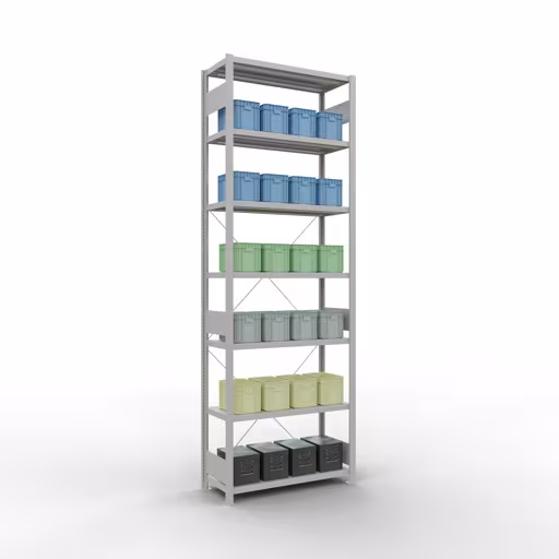 Figuur nr. 12 van het artikel basisplank, legbord, insteeksysteem MULTIplus330, 3000 x 1000 x 400 mm, 7 legborden, kruisschoor, RAL 7035 lichtgrijs uit de productgroep insteeksysteem van Schulte Lagertechnik.