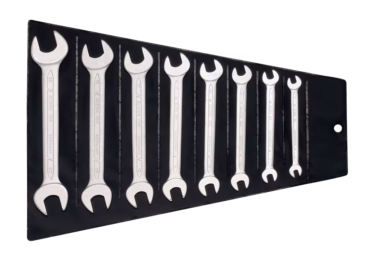 Dubbele steeksleutelset DIN 3110, 8-delig 6-22 mm 100S 8SBDIN van ELORA Dubbele steeksleutelset DIN 3110, ELORA-100S SB uit de categorie steeksleutels met artikelnr. 0100500821500