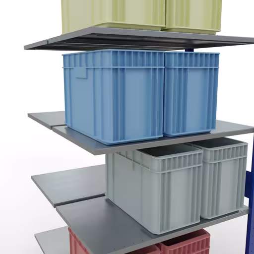 Extra afbeelding van het artikel Aanbouwplank, dubbele plank, legplank-insteeksysteem MULTIplus150, 3000 x 1000 x (2x600) mm, 2x7 legborden, lengtestangen, RAL 5010 gentiaanblauw uit dubbele legborden