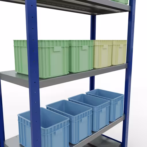 Productafbeelding nr. 15 van het artikel basisplank, legbord, insteeksysteem MULTIplus250, 2000 x 1000 x 400 mm (HxBxD), 5 legborden, lengtebalk, RAL 5010 gentiaanblauw/verzinkt Figuur nr. 15 van het artikel basisrek, legbord, insteeksysteem MULTIplus250, 2000 x 1000 x 400 mm, 5 legborden, lengtestangen, RAL 5010 gentiaanblauw/verzinkt uit de insteeksysteem productgroep van Schulte Lagertechnik.