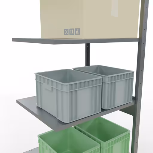 Extra afbeelding bij het artikel Aanbouwrekken, legbordstellingen, insteeksysteem MULTIplus150, 2500 x 750 x 600 mm (HxBxD), 6 legborden, lengtestangen, verzinkt Extra afbeelding van het artikel Aanbouwrekken, legbord, insteeksysteem MULTIplus150, 2500 x 750 x 600 mm, 6 legborden, verzinkt vanaf opzetrek