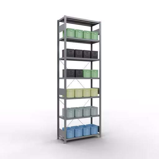 Basisplank, legbord, insteeksysteem MULTIplus250, 3000 x 1000 x 400 mm, 7 legborden, kruisschoor, verzinkt van Schulte Lagertechnik uit de categorie insteeksysteem