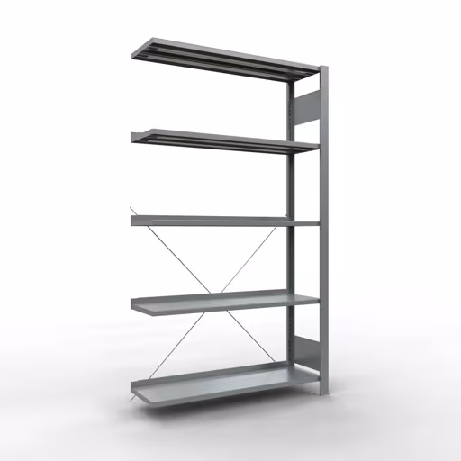 Figuur nr. 14 van het artikel aanbouwrekken, kantoorrekken, insteeksysteem MULTIplus85, 1800 x 1000 x 300 mm, 5 legborden, kruisschoor, verzinkt, met aanslaglijst uit de productgroep kantoorrekken van Schulte Lagertechnik.