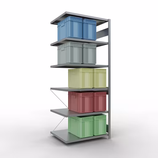 Aanbouwrekken, legborden, insteeksysteem MULTIplus250, 2500 x 1000 x 800 mm (HxBxD), 6 legborden, kruisschoor, verzinkt met art.nr. 12986 Aanbouwrekken, rekken, insteeksysteem MULTIplus250, 2500 x 1000 x 800 mm, 6 legborden, kruisschoor, verzinkt van Schulte Lagertechnik uit de categorie insteeksystemen