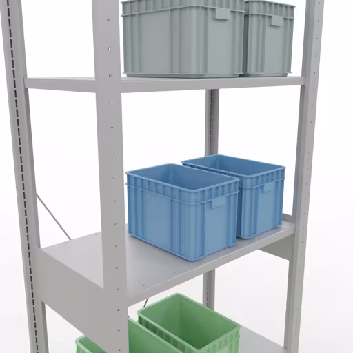Extra afbeelding van het artikel Basisplank, legbord, insteeksysteem MULTIplus150, 2500 x 750 x 400 mm (HxBxD), 6 legborden, kruisschoor, RAL 7035 lichtgrijs Extra afbeelding van het artikel Basisplank, legplank, insteeksysteem MULTIplus150, 2500 x 750 x 400 mm, 6 legborden, RAL 7035 lichtgrijs van basisplank
