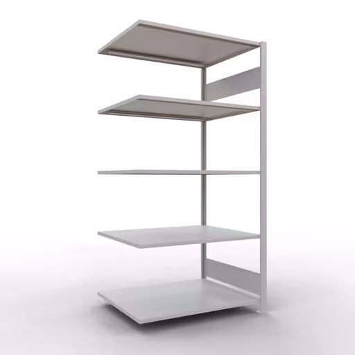 Aanbouwrekken, legbordstellingen, insteeksysteem MULTIplus150, 2000 x 1000 x 800 mm, 5 legborden, RAL 7035 lichtgrijs van Schulte Lagertechnik met artikelnr. 32685-LR