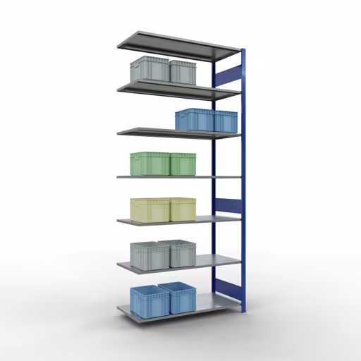 Aanbouwrekken, rekken, insteeksysteem MULTIplus150, 3000 x 1300 x 600 mm (HxBxD), 7 legborden, lengtestangen, RAL 5010 gentiaanblauw/verzinkt uit de categorie aanbouwrekken met GTIN 4004514281166 Aanbouwrekken, rekken, insteeksysteem MULTIplus150, 3000 x 1300 x 600 mm, 7 legborden, lengtestangen, RAL 5010 gentiaanblauw/verzinkt van Schulte Lagertechnik uit het assortiment insteeksysteem