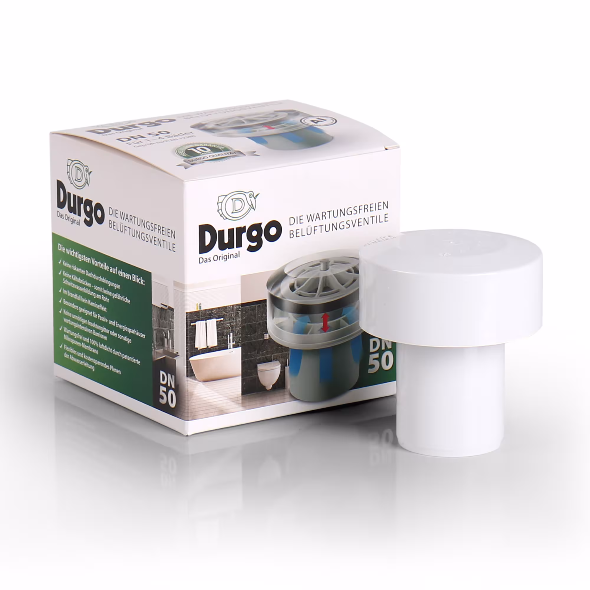 Ventilatieventiel DN 50 HT aansluiting met polystyreen kap van Durgo met art.nr. 7000050