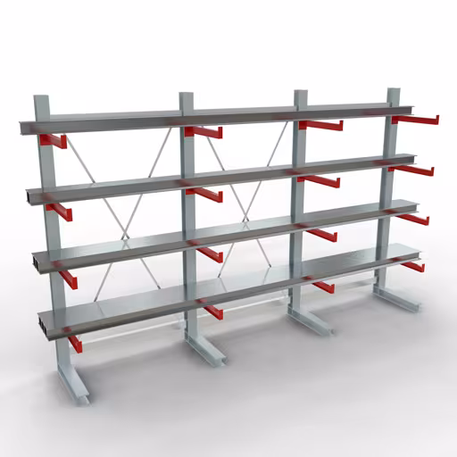 Figuur nr. 10 van het artikel K 3000 complete stelling, eenzijdig, 2500 x 3900 x 600 mm, RAL 7001 / RAL 3000, 5 opslagniveaus uit de productgroep draagarmstellingen van Schulte Lagertechnik.