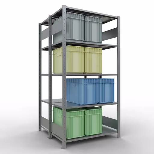 Figuur nr. 10 van het artikel basisrek, dubbel legbord, legbordinsteeksysteem MULTIplus150, 2000 x 1000 x (2x500) mm, 2x5 legborden, verzinkt uit de productgroep legbordstellingen van Schulte Lagertechnik.